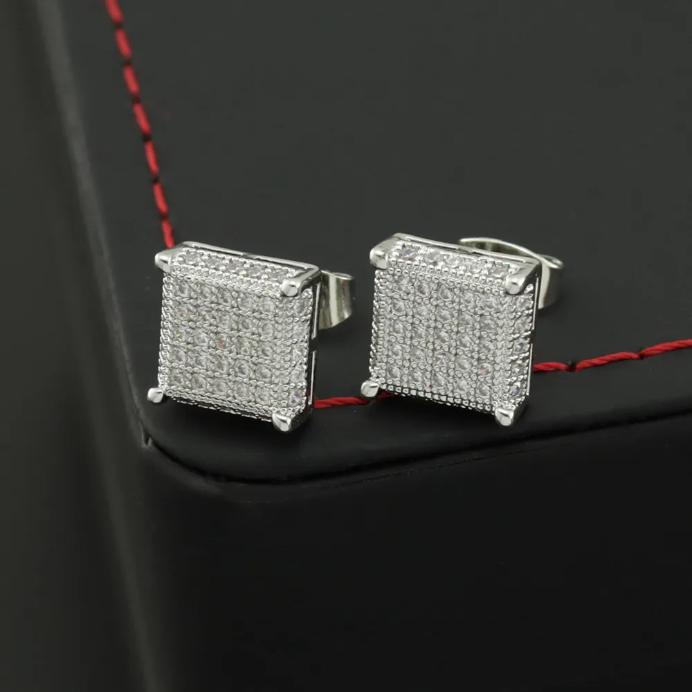 Square Copper Zirconia Stud Earrings For Men Women Hip Hop Iced Out Micro Pave Zirconia Earrings Luxury Fashion Jewelry
