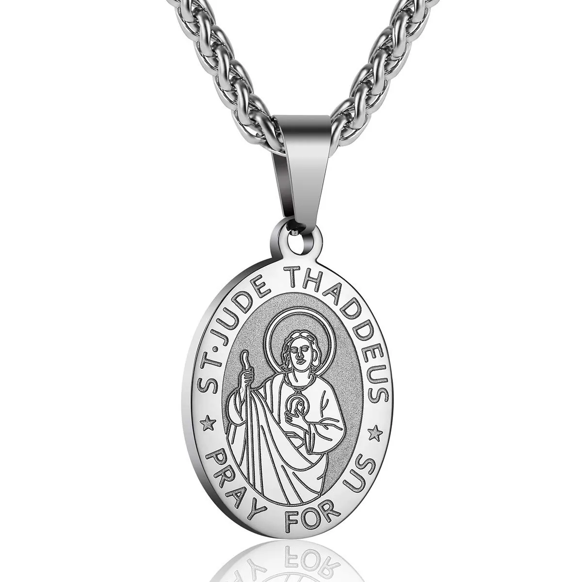 Religious Saint Jude Joseph Raphael Medal Pendant Necklace For Men Stainless Steel Oval Prayer Charm Retro Faith Jewelry