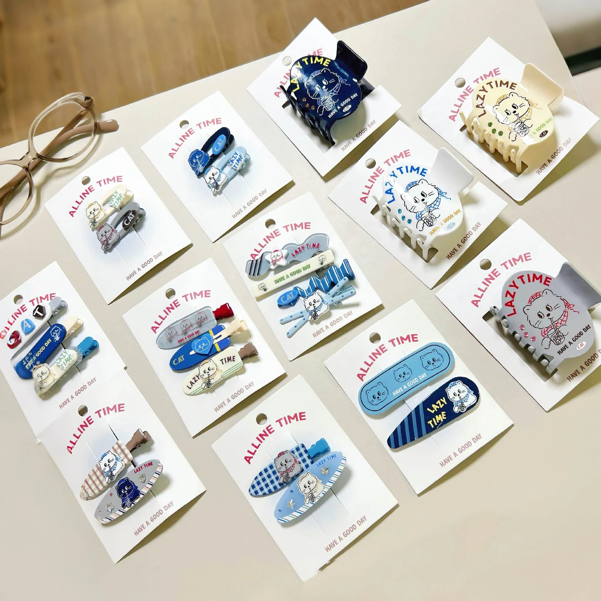Lindas Pinzas para el Cabello de Acrílico de Gato de Dibujos Animados Conjunto de Patrón de Animal Dulce Pinzas para el Cabello