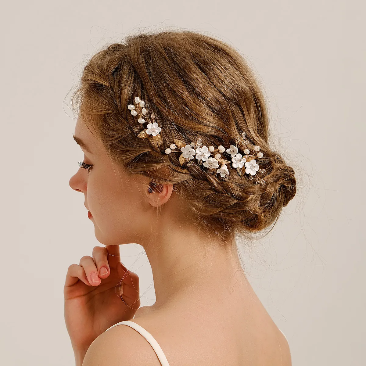Vintage Handmade Polymer Clay Flower Hair Sticks Elegant Artificial Pearl Crystal Hairpins Bridal Wedding Headpiece Hair Accessories