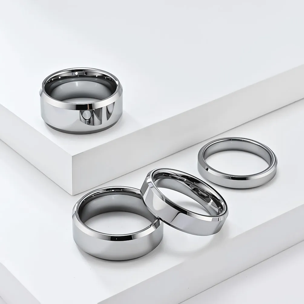 Minimalist Tungsten Steel Ring Beveled Edge Polished Plain Band For Men Women Unisex Wedding Daily Jewelry Wide Narrow Finger Ring
