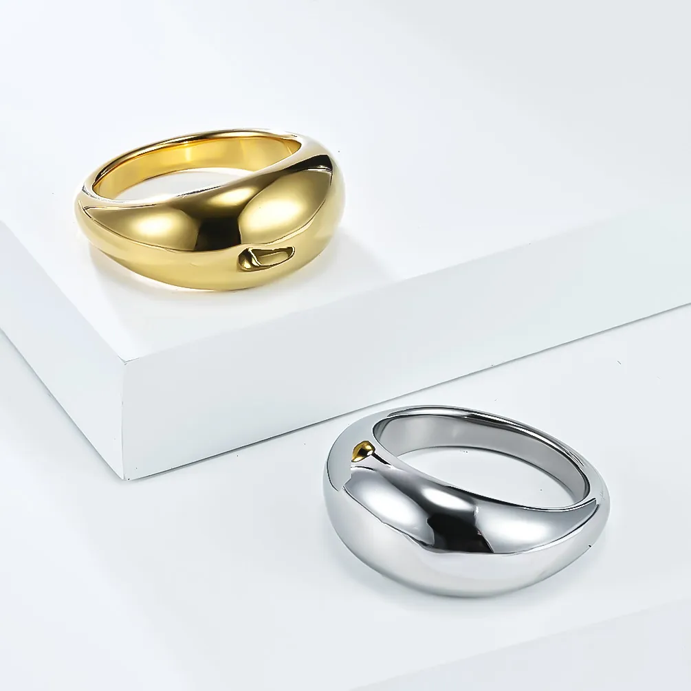 Minimalist Shiny Stainless Steel Dome Ring For Women Chic 18K Gold Plated Chunky Polished Finger Ring Fashion Jewelry