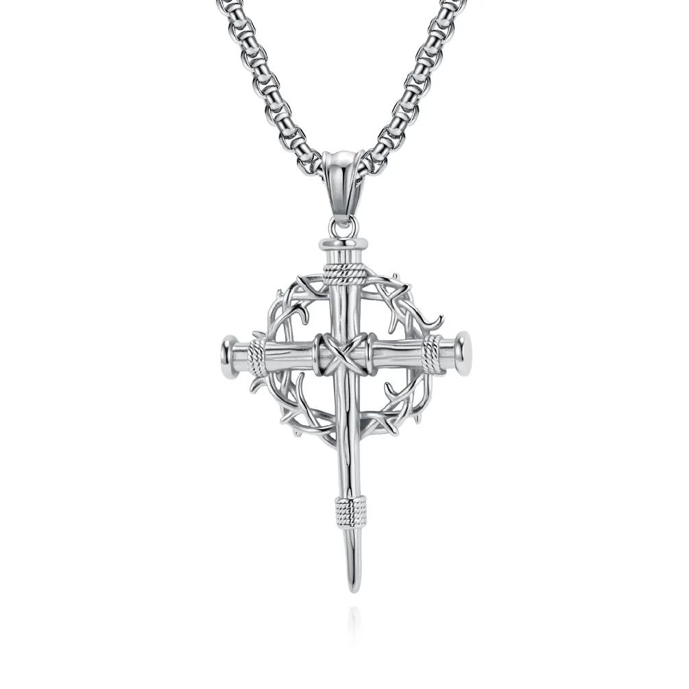 Collana Con Pendente a Croce a Corona Di Spine in Acciaio Inossidabile Vintage Per Uomo Collana a Croce Chiodo Gotico Regalo Gioielli Cristiani