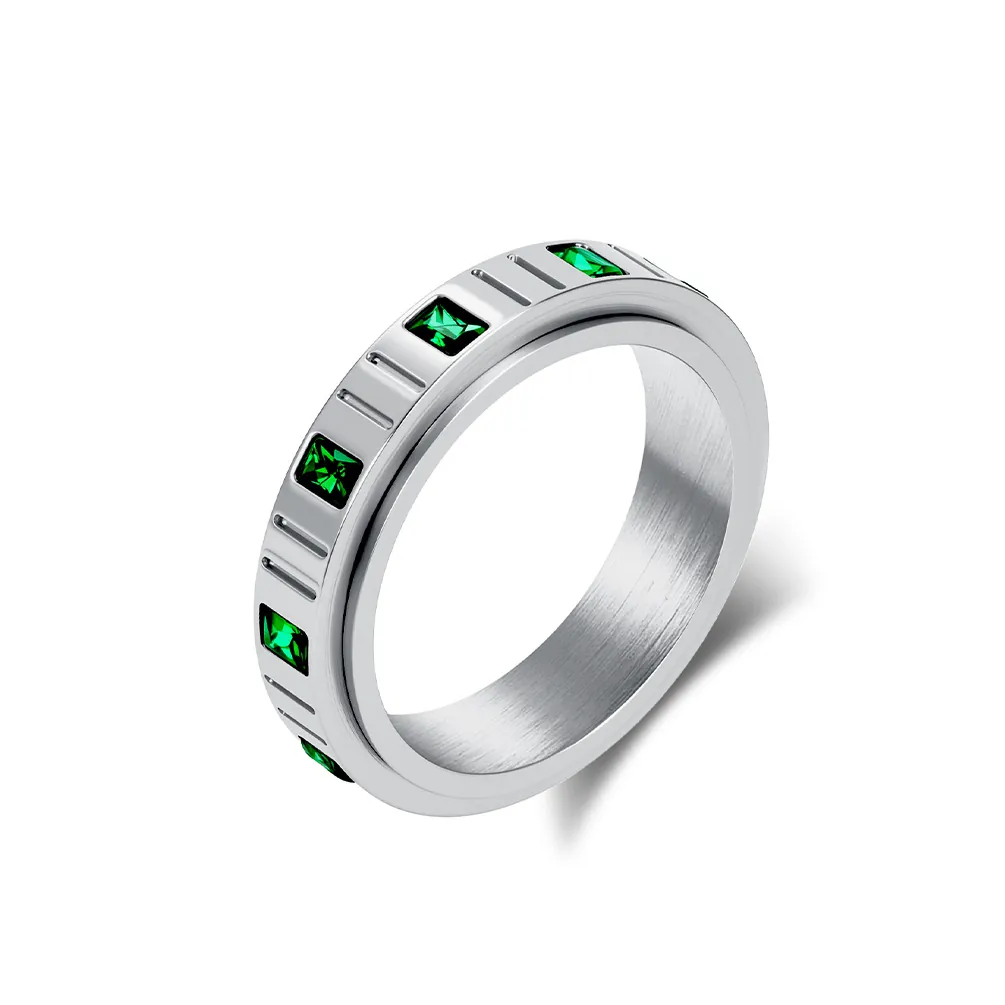 Eleganter Smaragd Zirkonia Spinner Ring Für Damen Edelstahl Drehbarer Dekompressions Schmuck Gebürstet Gold Silber Fidget Fingerring