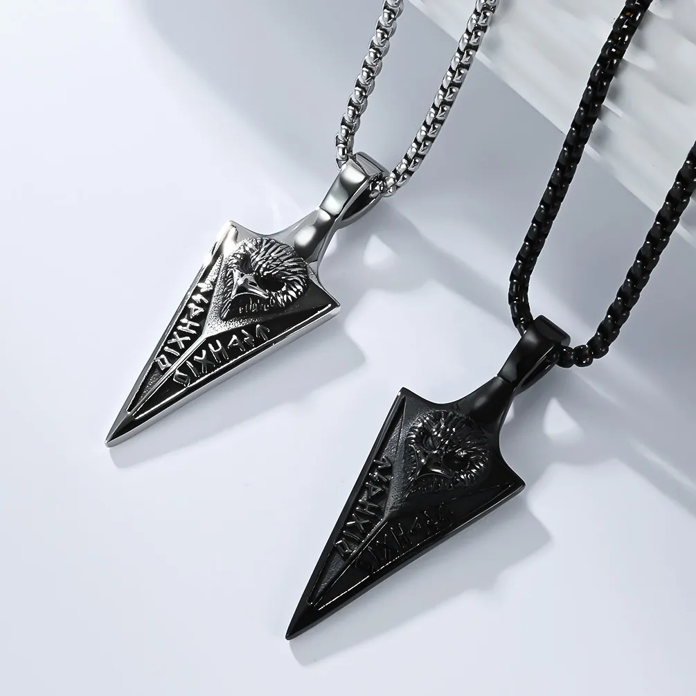 Vintage Stainless Steel Viking Eagle Arrowhead Pendant Necklace Men Runic Spearhead Spear Amulet Nordic Mythology Jewelry