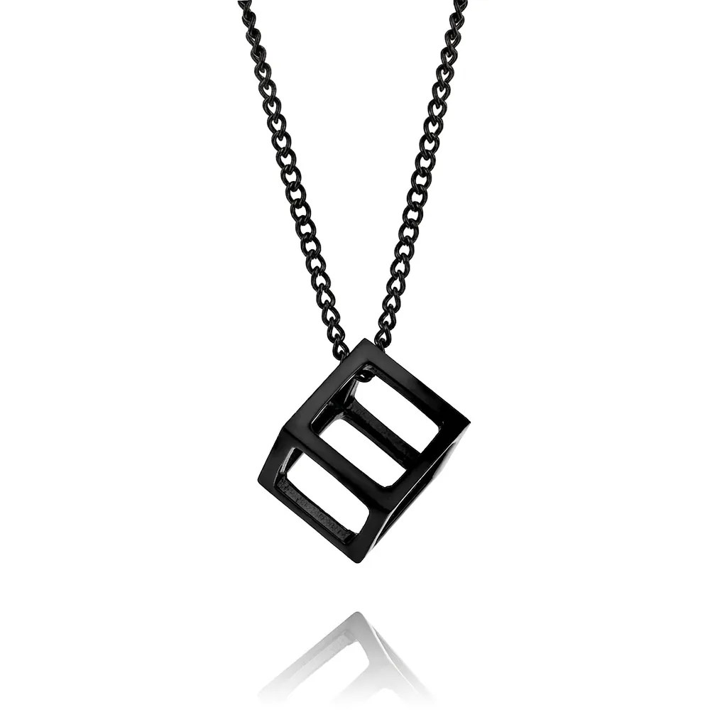 Hip Hop Geometric Cube Pendant Necklace Stainless Steel Hollow Magic Cube Square Charm For Men Women Jewelry Accessory
