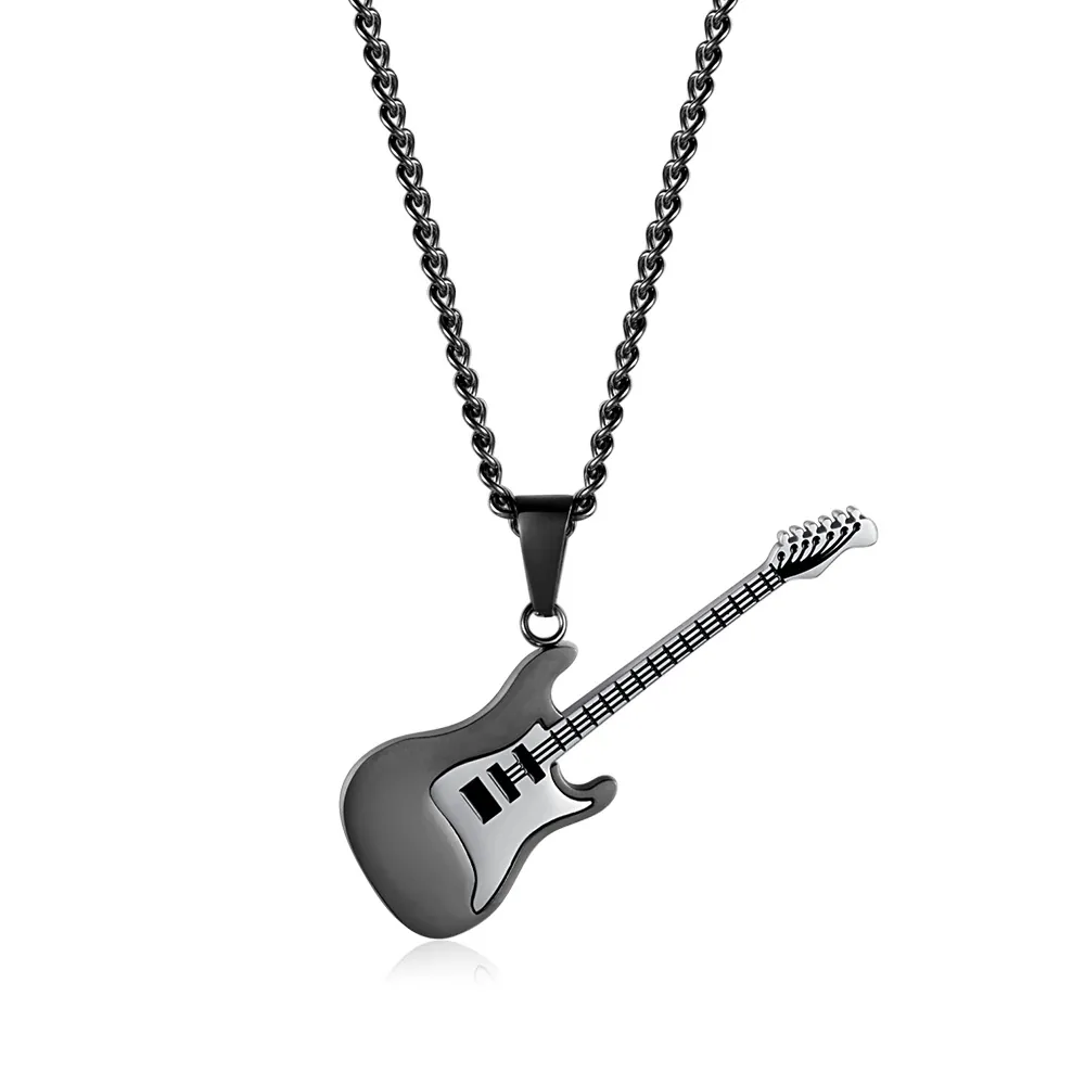 Creative Electric Guitar Pendant Necklace For Men Women Stainless Steel Music Lover Jewelry Rock Punk Instrument Necklace Gift