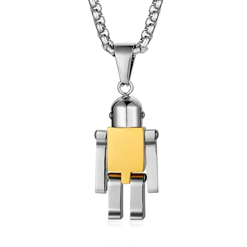 Punk Style Stainless Steel Swingable Robot Pendant Necklace For Men Women Hip Hop Cyberpunk Mechanical Articulated Robot Pendant Jewelry