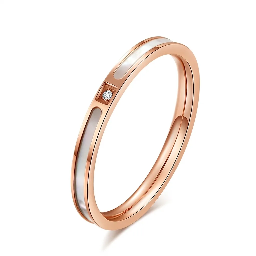 Eleganter Edelstahl Ring Mit Perlmutt Inlay Und Zirkonia Minimalistischer Roségold Damen Band Schmuck Für Den Alltag Party