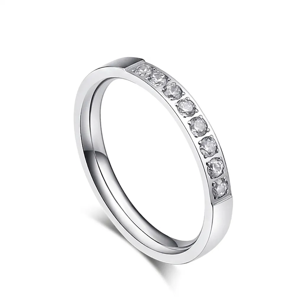 Minimalist Stainless Steel Ring With Cubic Zirconia Inlaid Elegant Rose Gold Silver Color Band For Women Daily Jewelry