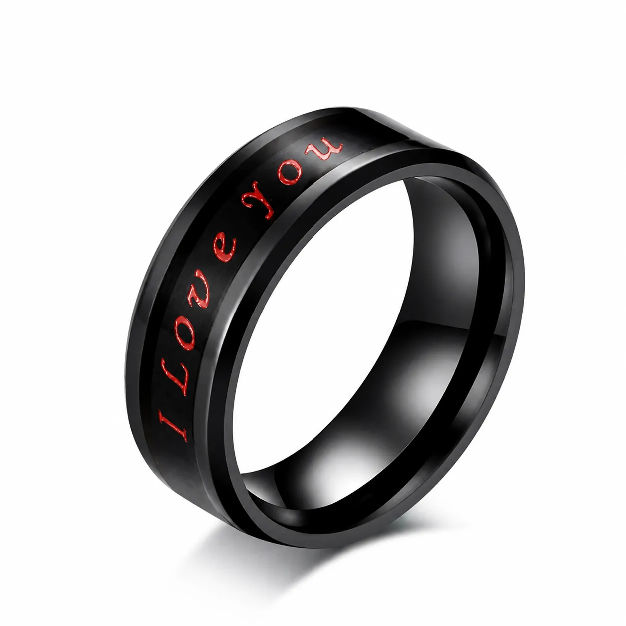Stainless Steel Temperature Sensing Ring For Men Women I Love You Engraved Band Ring Minimalist Couple Jewelry Romantic Gift