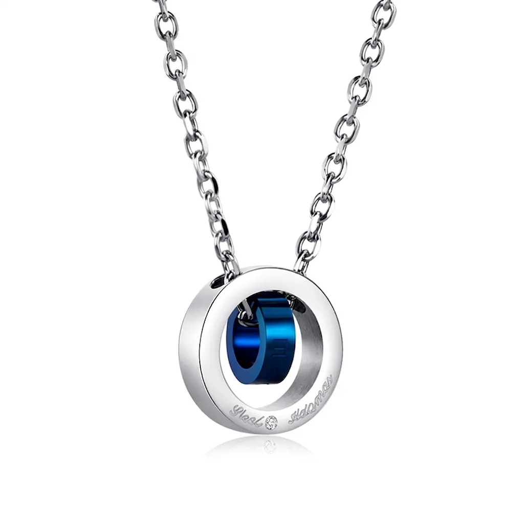 Mode Trendig Titanstahl Doppelring Anhänger Halskette Für Herren Damen Gravierte Liebe Zirkonia Einlage Geometrischer Schmuck