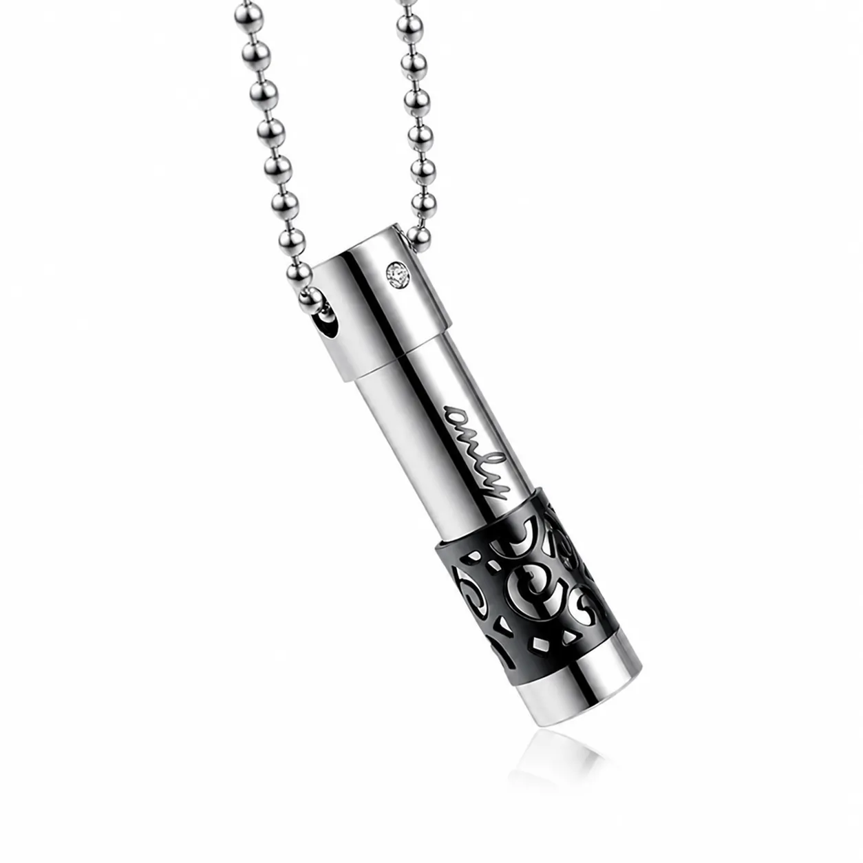 Stainless Steel Perfume Bottle Necklace Essential Oil Diffuser Pendant Hollow Pattern Zirconia Inlay Engraved For Couples