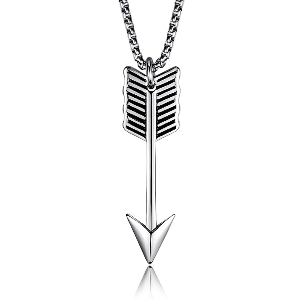 Collier Pendentif Pointe de Flèche en Acier Inoxydable Bijoux Vintage Flèche Argent pour Hommes Femmes Style Hip Hop Cadeau