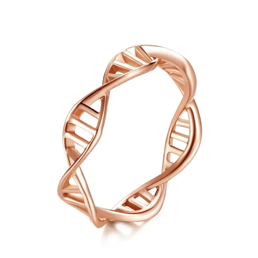 Stainless Steel DNA Helix Ring Modern Scientific Biology Genetic Twisted Band Ring For Unisex Hollow Design Polished Jewelry Gift
