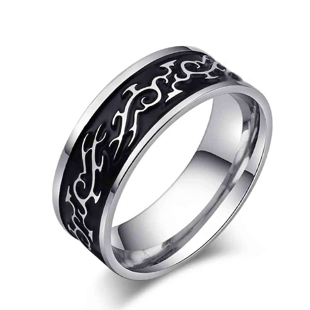 Vintage Chinese Dragon Pattern Stainless Steel Ring For Men Punk Hip Hop Mirror Polished Enamel Finger Ring Jewelry