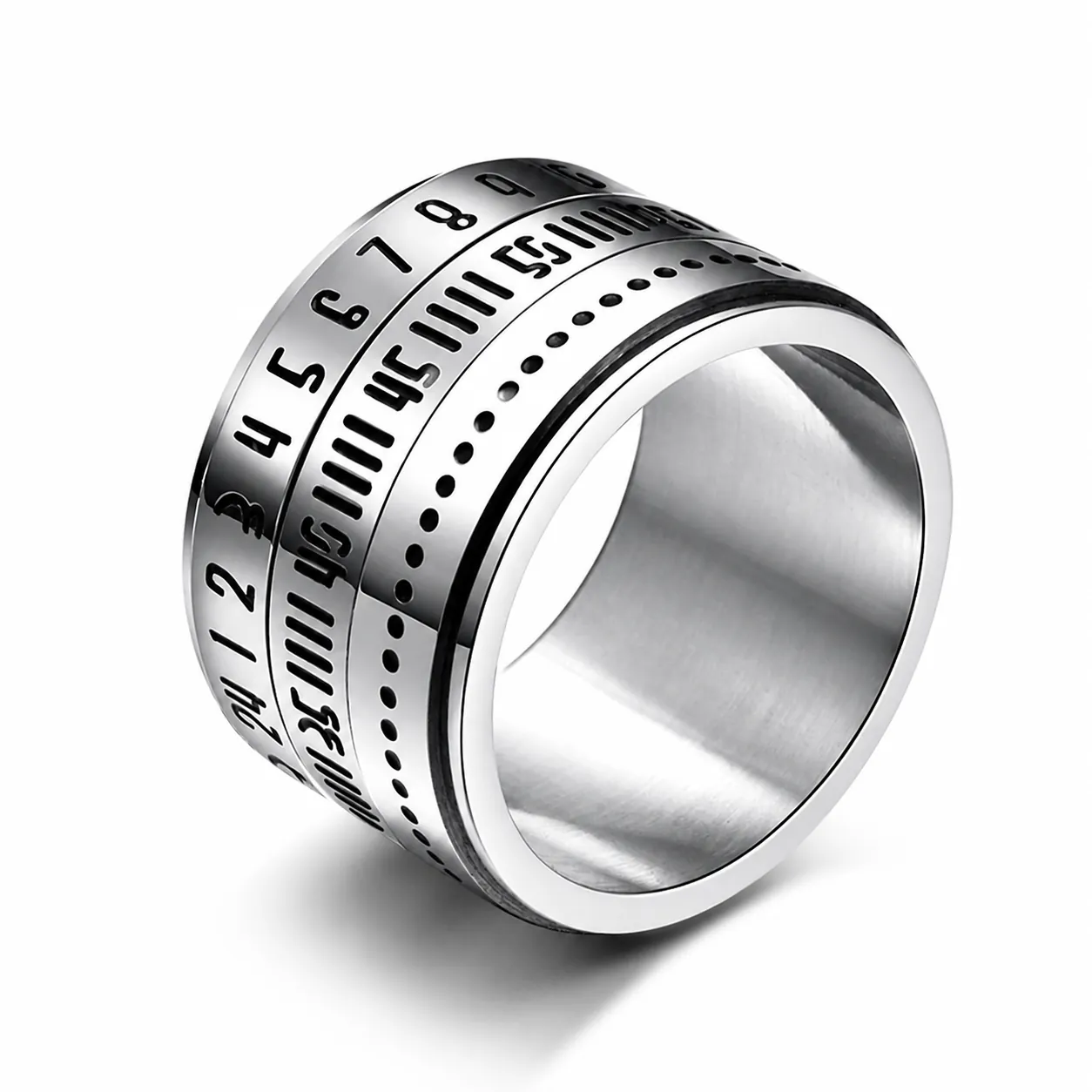Anillo Spinner de Acero Inoxidable para Hombre Mujer Giratorio Números Arábigos Romanos Calendario Tiempo Alivio del Estrés Joyería Estilo Industrial