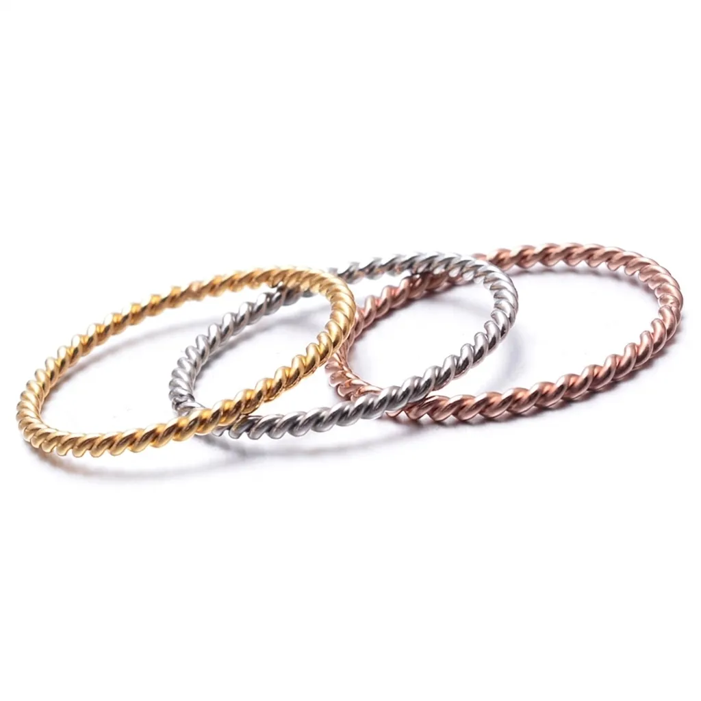 Minimalist Stainless Steel Twisted Rope Ring For Women Elegant Stackable Braided Band Ring Polished Fashion Jewelry Gift