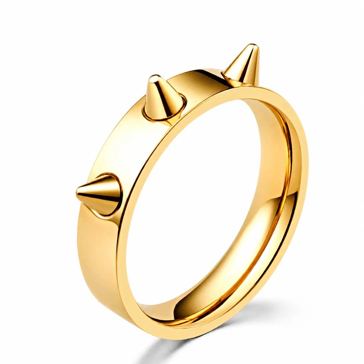 Punk Stainless Steel Spiked Rivet Ring For Men Women Hip Hop Gothic Studded Band Ring 18K Gold Plated Fashion Jewelry Finger Ring