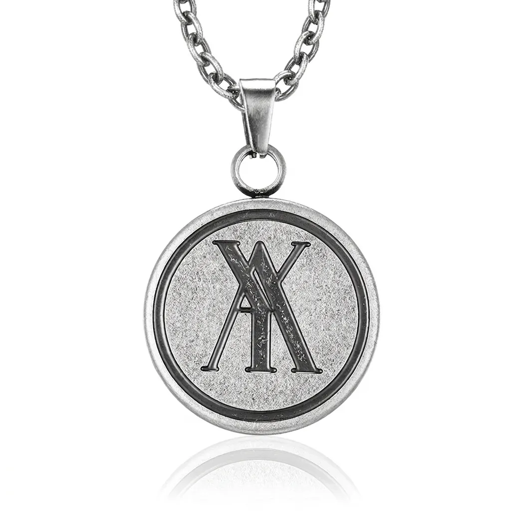 Collana con Ciondolo a Piastra Rotonda in Acciaio Inossidabile Retrò con Motivo a Lettere Industriali per Uomo Gioielli Hip Hop