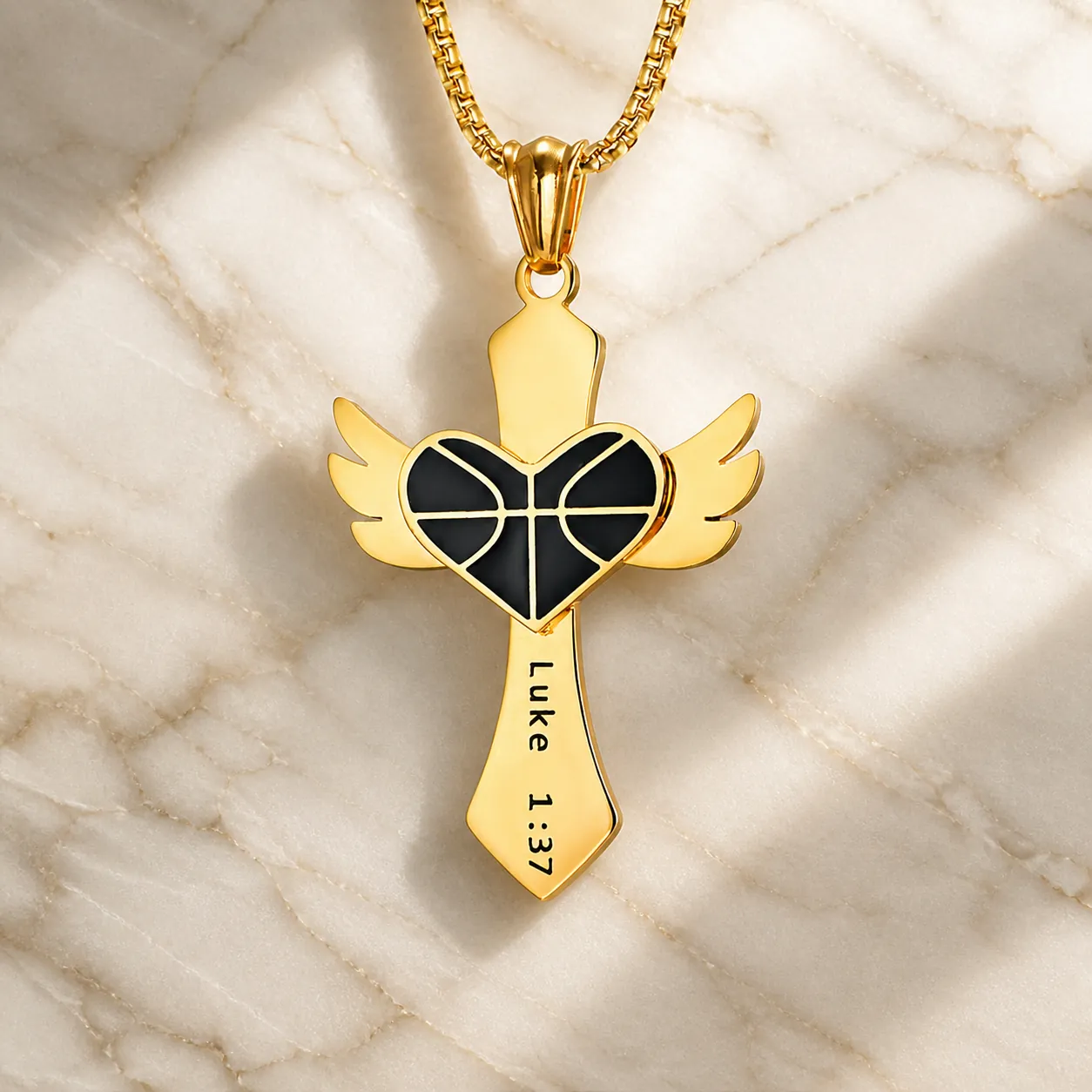 Collier Pendentif Croix en Acier Inoxydable pour Hommes Luke 1:37 Cœur Baseball Basketball Football Ailes Bijoux Religieux