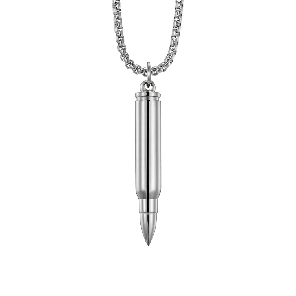 Stainless Steel Bullet Pendant Necklace For Men Punk Military Style Polished Gold Black Bullet Charm Necklace Jewelry Gift
