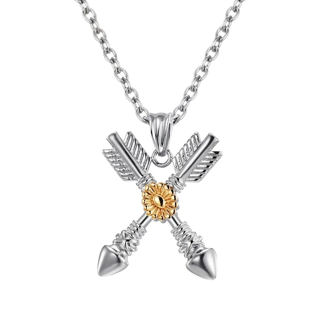 Collana con Pendente a Frecce Incrociate e Girasole in Acciaio Inossidabile Vintage Punk Personalizzato Stile Indiano Gioielli