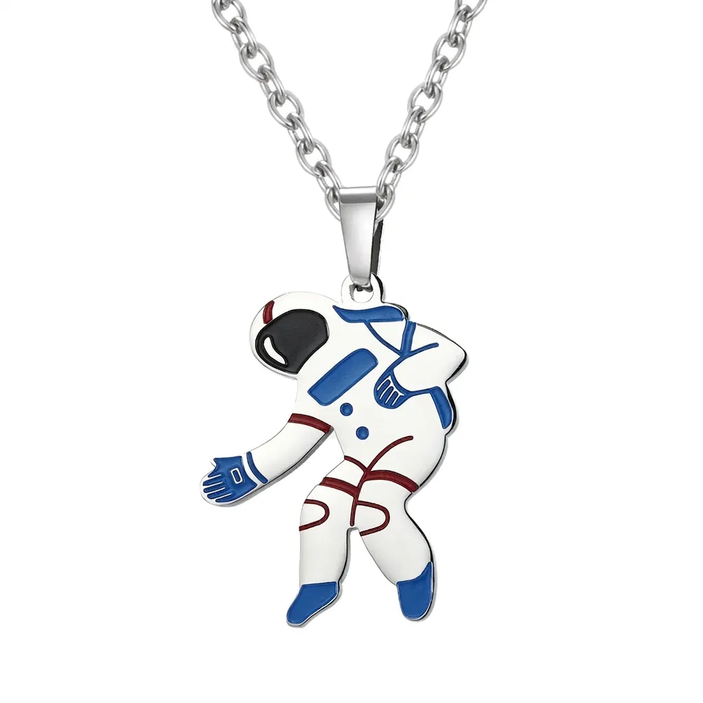 Hip Hop Stainless Steel Astronaut Pendant Necklace For Men Women Cool Cartoon Figure Drip Oil Jewelry Streetwear Charm Pendant