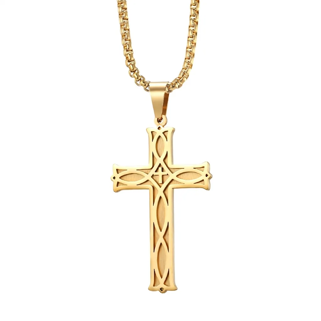 Stainless Steel Celtic Knot Cross Pendant Necklace For Men Women High Polished Religious Jewelry Box Chain Gift