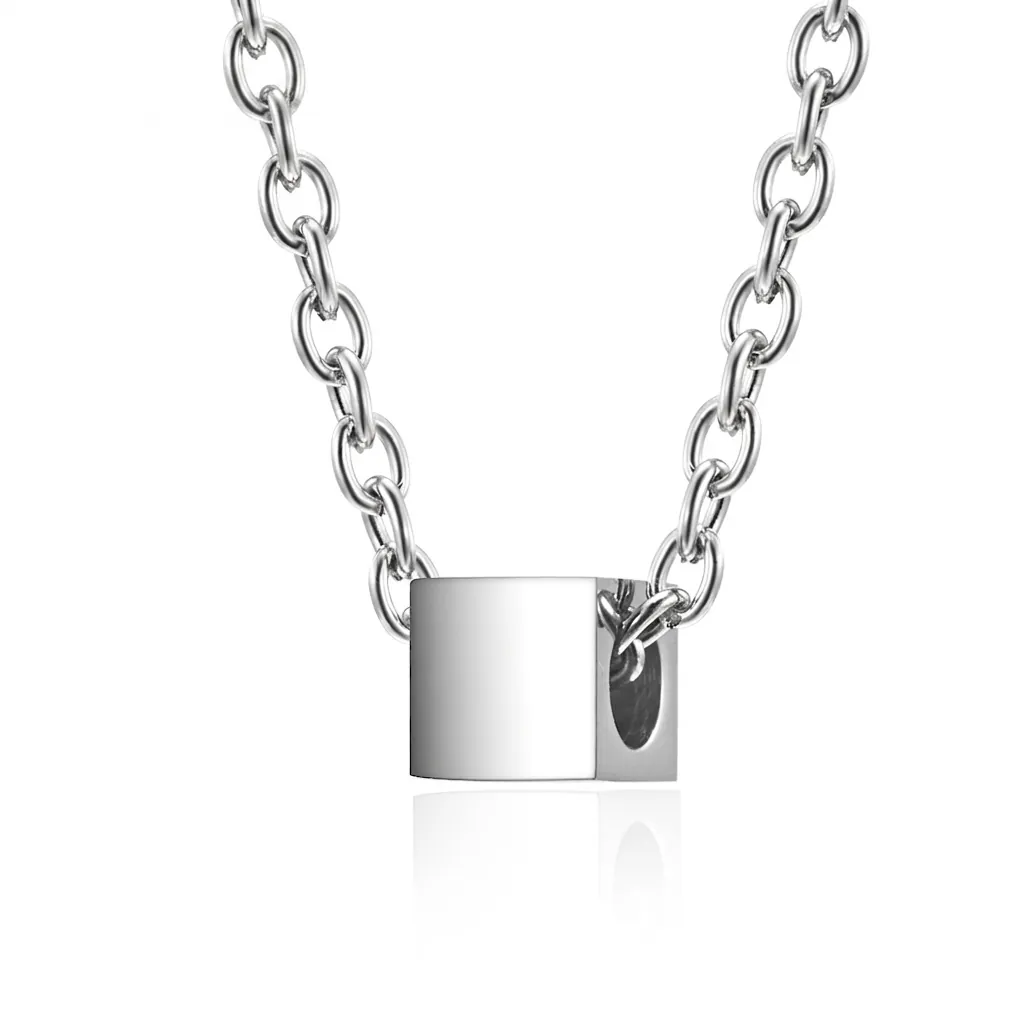 Minimalist Stainless Steel Square Cube Pendant Necklace High Polished Geometric Industrial Style Jewelry For Men Women Daily Accessory