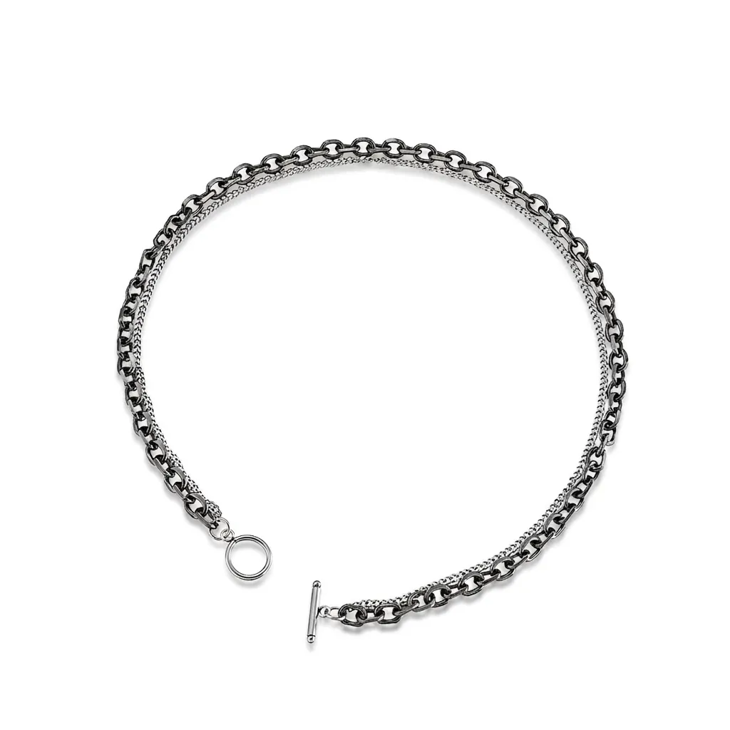 Vintage Minimalist Double Layer Stainless Steel Necklace For Men Women Retro OT Buckle Splicing Choker Chain Clavicle Jewelry