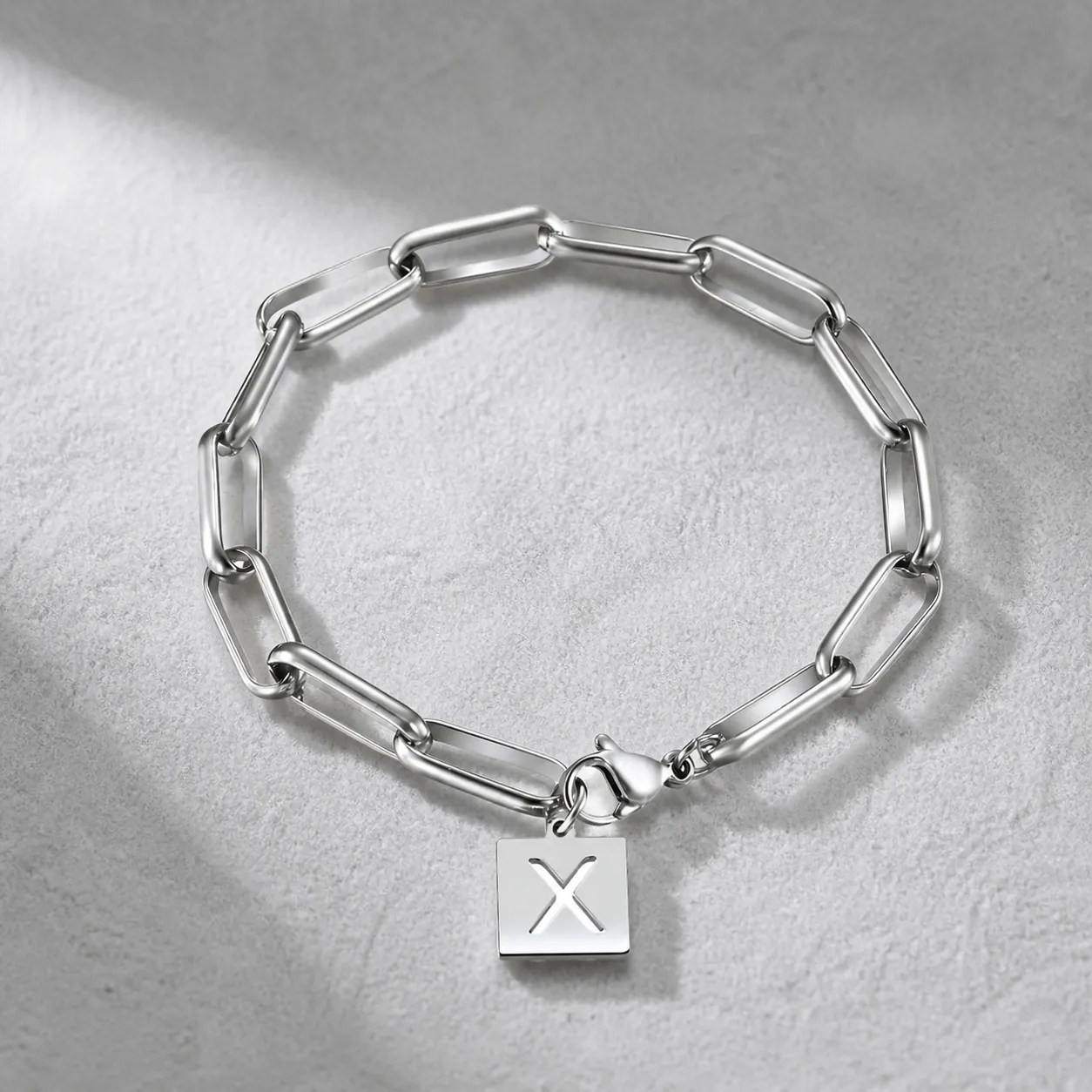 Minimalist Titanium Steel Paperclip Chain Bracelet With Square Letter Pendant For Women Bridesmaid Wedding Party Jewelry Gift