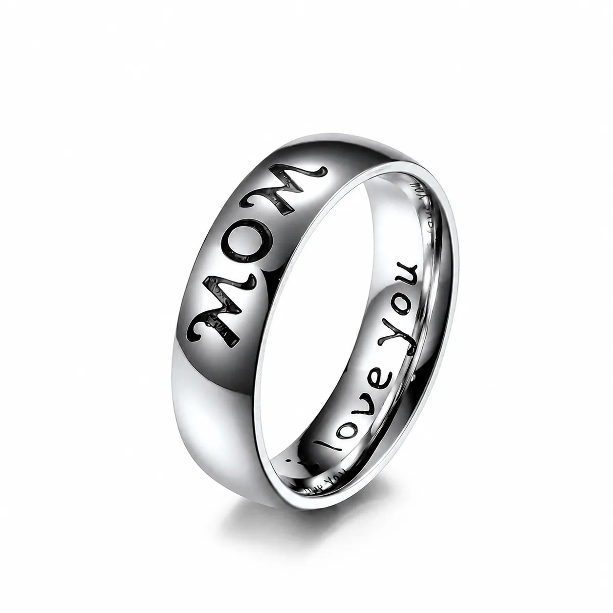 Stainless Steel MOM DAD I Love You Lettering Polished Finger Ring For Family Mother Father Daughter Son Brothers Gift Jewelry