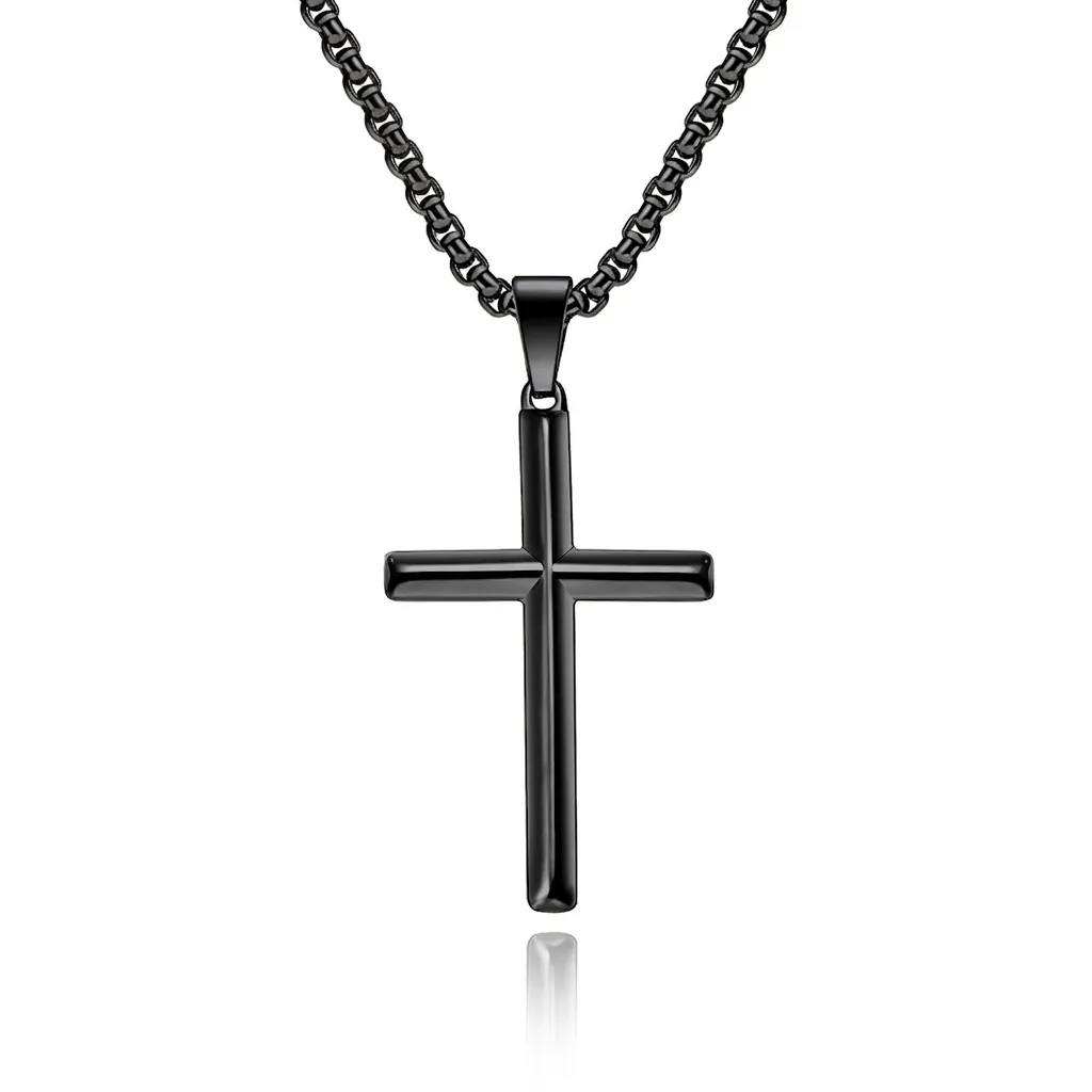 Polished Stainless Steel Cross Pendant Necklace For Men Women Minimalist Rhombus Geometric Jewelry With Box Chain Accessories