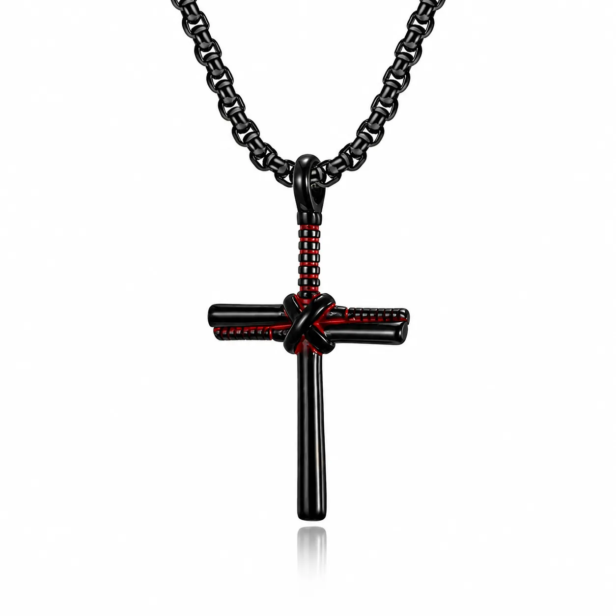 Collier Pendentif Croix Batte de Baseball en Acier Inoxydable pour Hommes Bijoux Sportifs Religieux Chrétien Croix