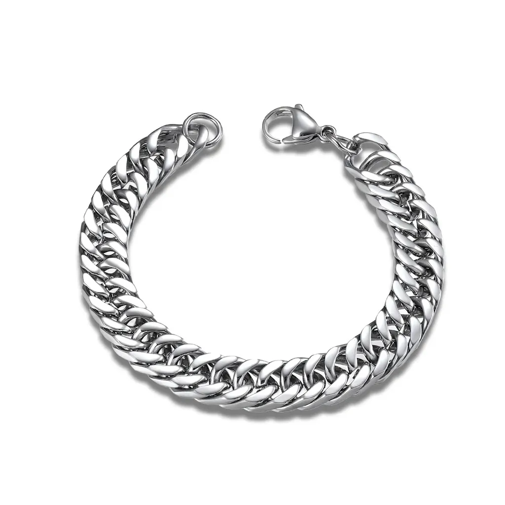 Bracelet Minimaliste en Acier Titane Maillon Gourmette pour Homme Femme Poli Double Tissage Bijoux de Mode Cadeau