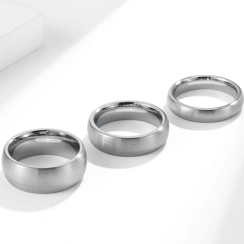 Anello Minimalista in Acciaio al Tungsteno per Uomo Donna Superficie Spazzolata Opaca Anello a Fascia Arco Matrimonio Gioielli