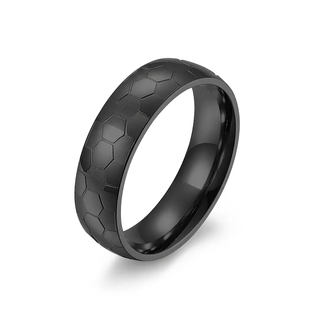 Anello da Calcio in Acciaio Inossidabile per Uomo Donna Sportivo Motivo a Nido d'ape Nero Oro Argento Blu Arcobaleno Gioielli Moda