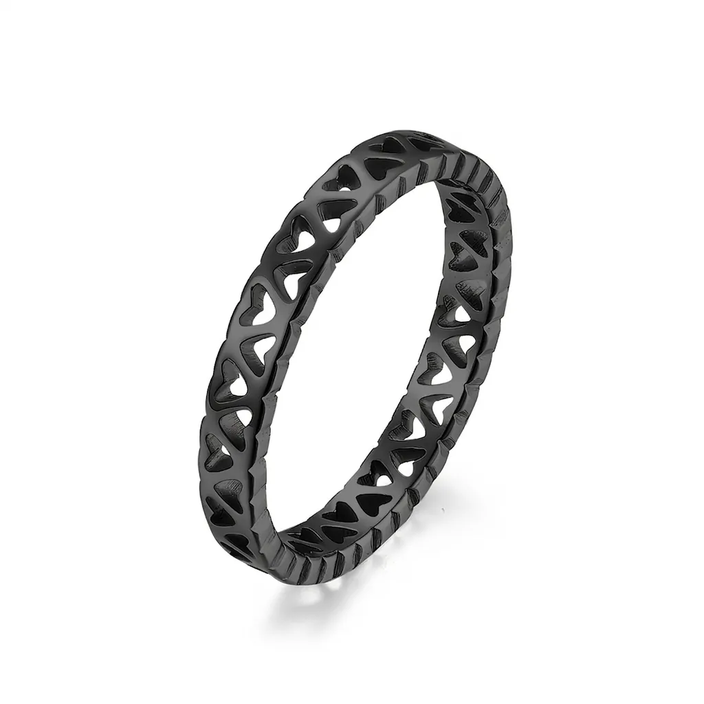 Bague Cœur Évidé en Acier Inoxydable Minimaliste pour Femmes Hommes Bague de Couple Empilable Bijoux de Mode Cadeau