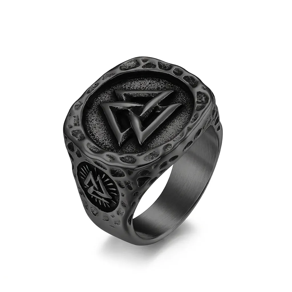 Viking Valknut Odin Triangle Signet Ring For Men Retro Nordic Mythology Titanium Steel Punk Biker Finger Jewelry Gift