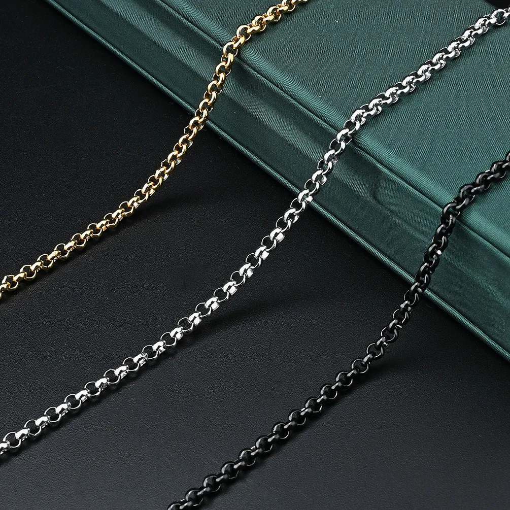 Stainless Steel Rolo Chain Necklace For Men Women Hip Hop Round Link Bead Chain Gold Silver Black Fashion Jewelry Accessory