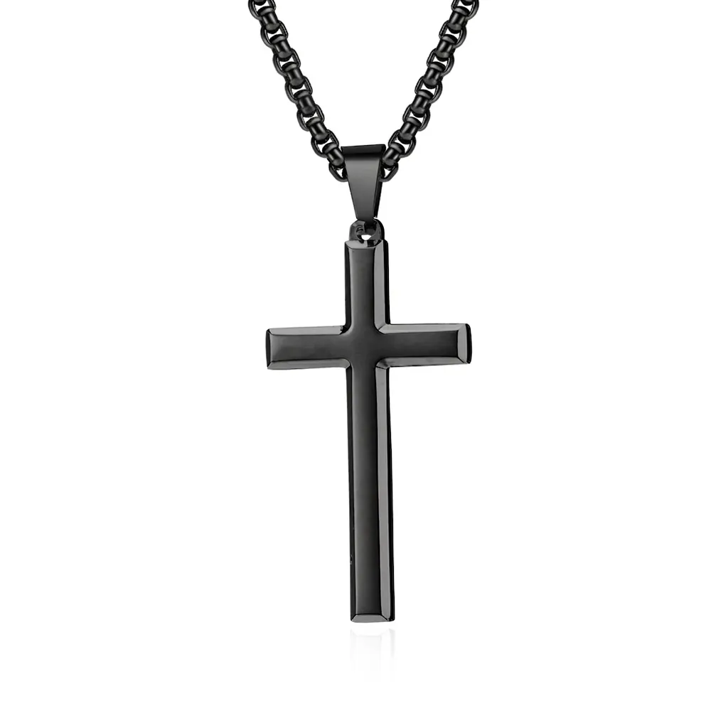 Minimalist Stainless Steel Cross Pendant Necklace For Men Women Unisex Gothic Punk Jewelry Polished Religious Accessory Gift