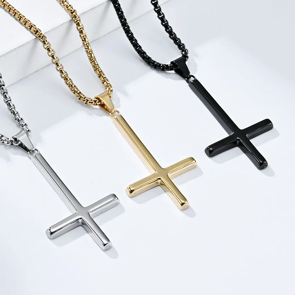 Stainless Steel Inverted Cross Necklace St Peter Upside Down Cross Pendant For Men Women Gothic Punk Minimalist Polished Jewelry Gift