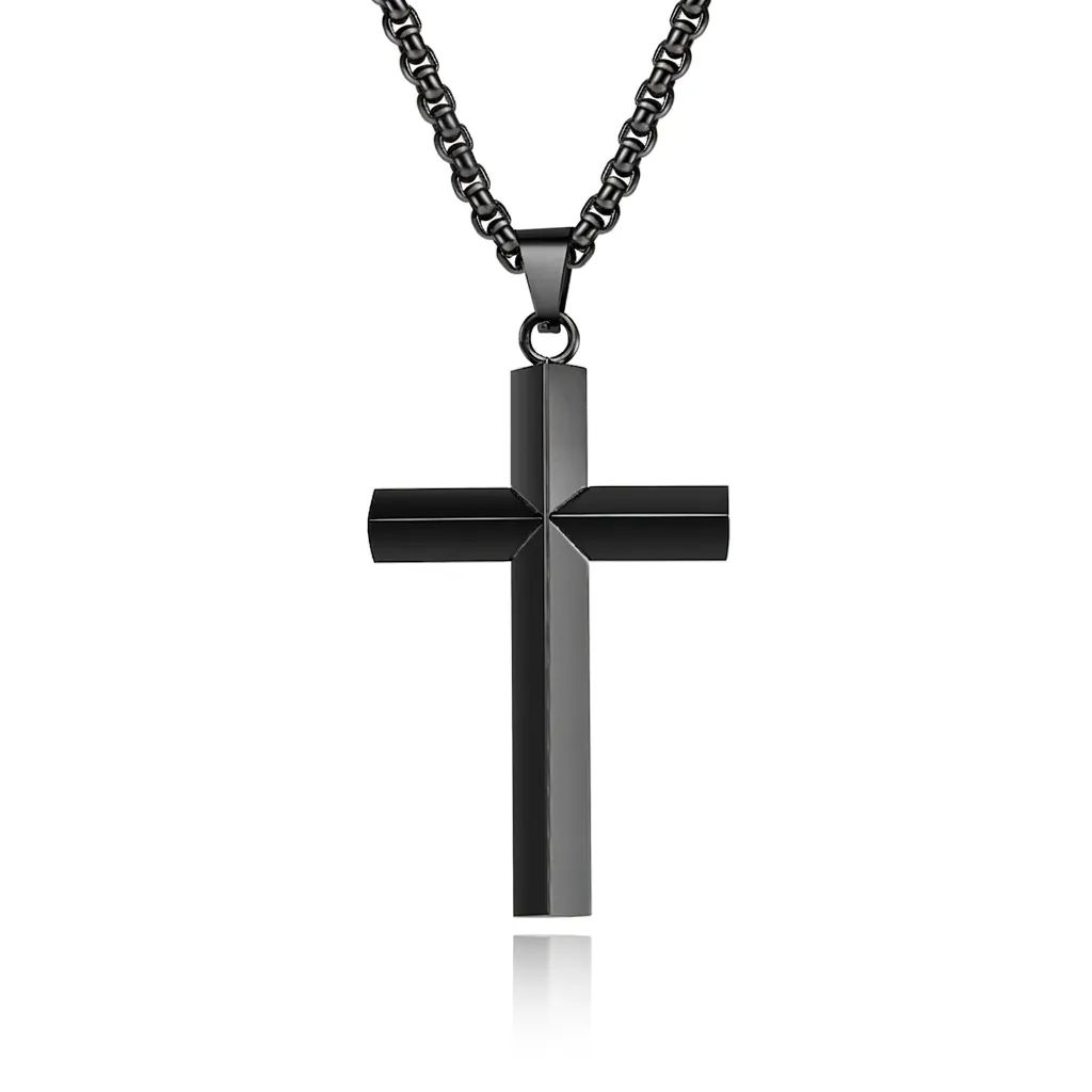 Minimalist Stainless Steel Cross Pendant Necklace For Men Women Rhombus Mirror Surface Geometric Religious Jewelry Necklaces