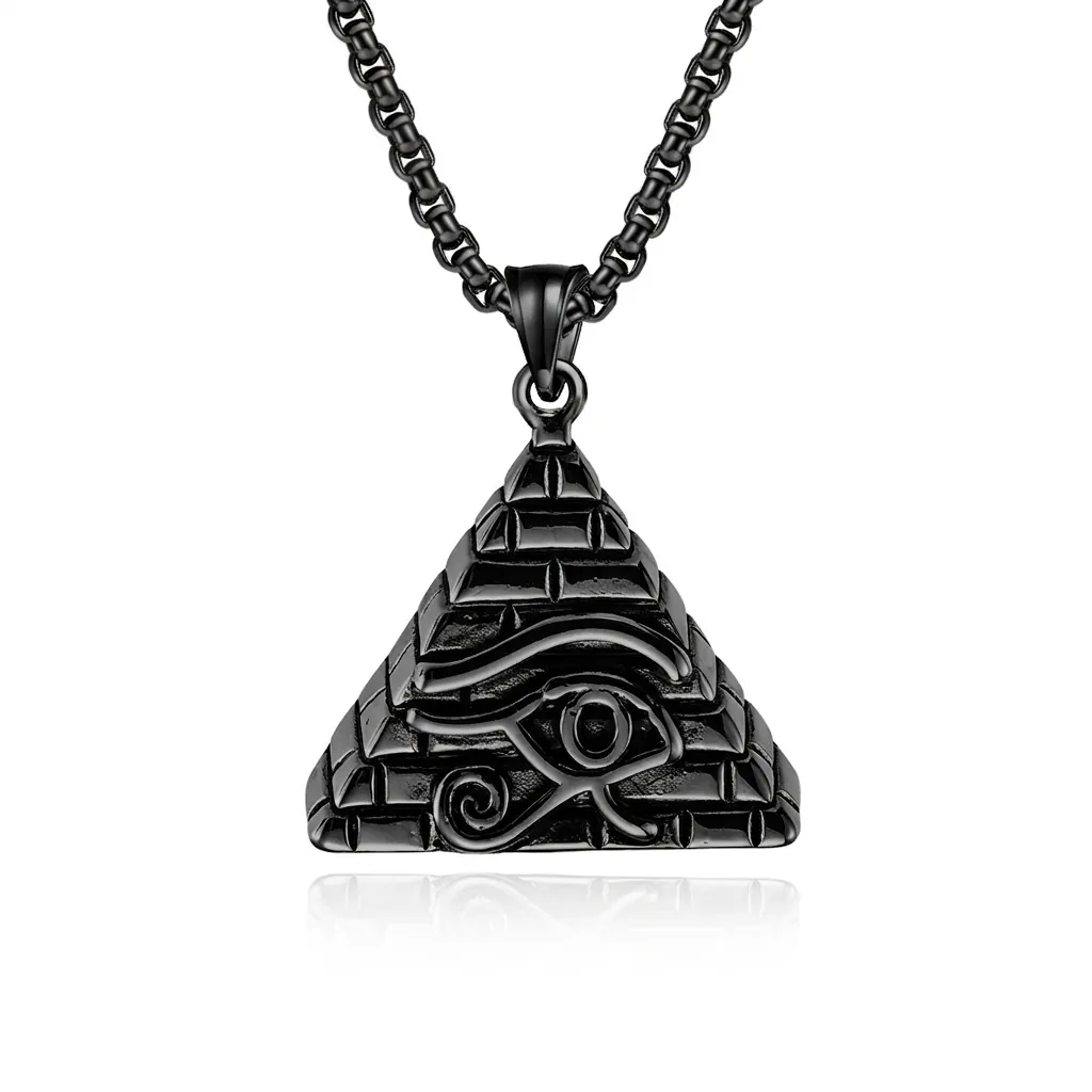 Edelstahl Ägyptische Pyramide Anhänger Halskette Auge Des Horus Retro Punk Stil Poliert Schwarz Gold Silber Herren Schmuck