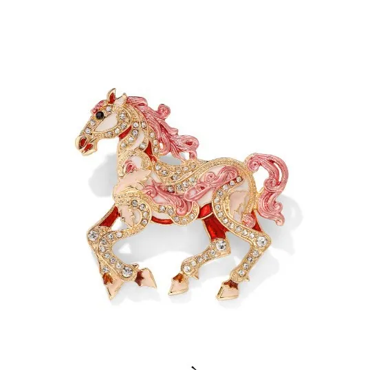 Mode Zinklegierung Strass Springendes Pferd Brosche Für Damen Funkelnde Emaille Tier Reversnadel Schmuck Geschenk Zubehör