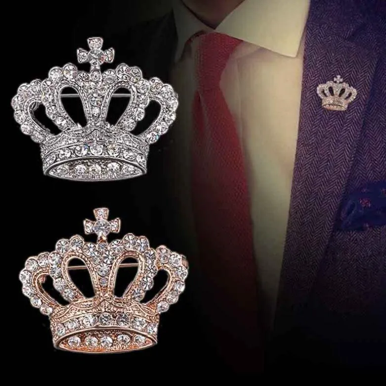 Vintage Crown Brooch With Cross Detail Alloy Rhinestone Inlaid Pin For Men Suit Women Formal Dress Wedding Banquet Jewelry Gift