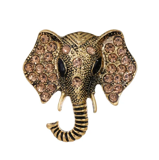Vintage Alloy Elephant Head Brooch With Rhinestone Embellishment Retro Animal Breastpin For Women Men Suits Accessories