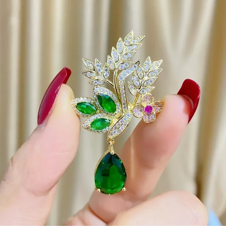 Broche Vintage en Alliage Strass Fleur Épi de Blé Avec Pendentif Poire Broche Florale Tulipe pour Femme Bijoux