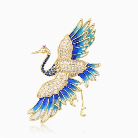 Spilla a Forma di Gru in Lega Vintage Con Smalto e Strass Elegante Spilla a Forma di Uccello Stile Cinese Gioielli Donna